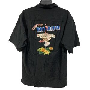 Tommy Bahama‎ Black Lucky Shores Embroidered Back Silk Hawaiian Camp Shirt LARGE